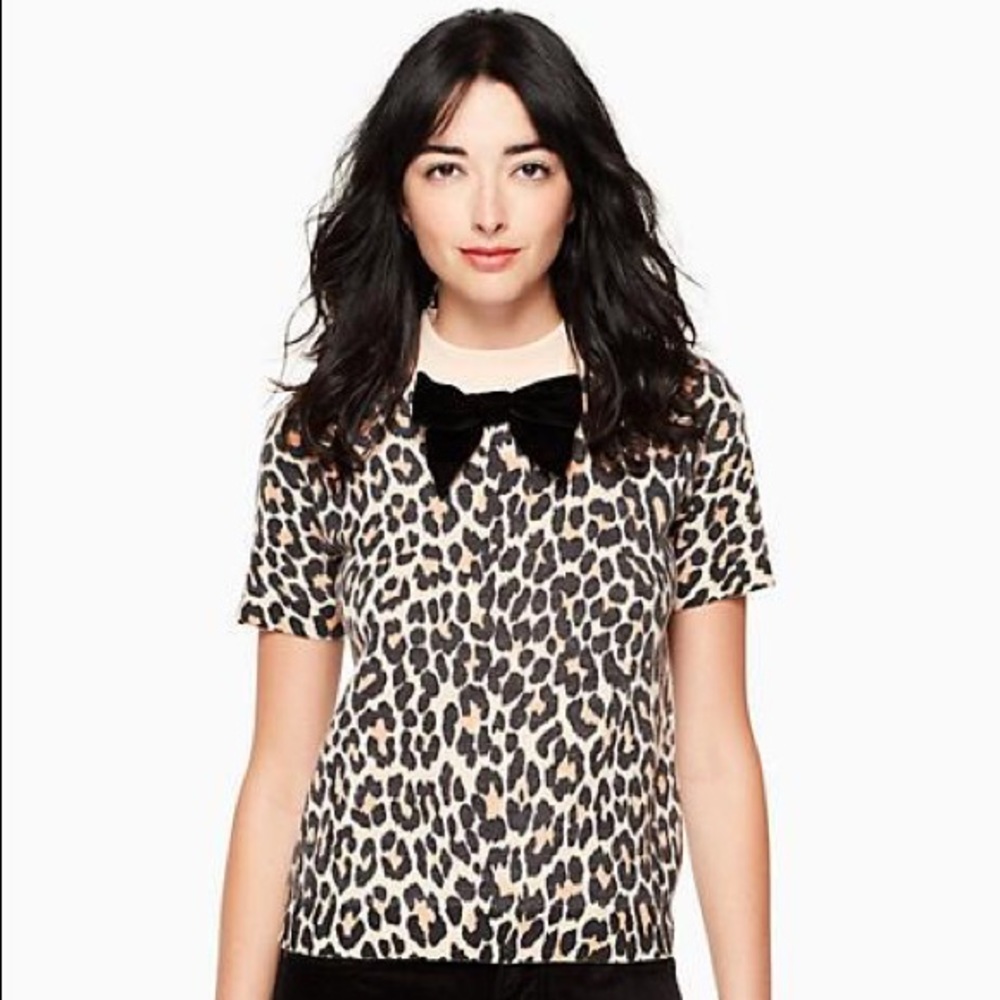 Kate Spade Leopard-Print Velvet Bow Sweater, S